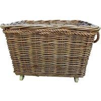 Red Hamper Wicker Extra Large Rope Handle Log Basket on Wheels in Brown