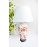 Downton Interiors Red Oriental Ceramic Table Lamp with Plain Shade | Size: Large