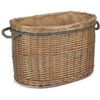 Red Hamper Wicker Oval Rope Handled Log Basket in Brown