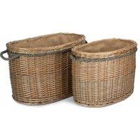 Red Hamper Wicker Set 2 Oval Rope Handled Log Baskets in Brown