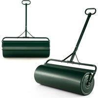 Gymax Metal Lawn Roller 63L Filled Lawn Roller Push Tow-Behind With Handle in Dark Green