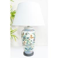 Downton Interiors Red Floral Ceramic Table Lamp with Plain Shade | Size: Large