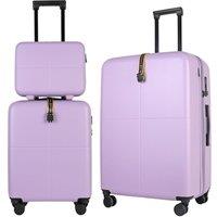 JLY 3 Piece Suitcase Set | Vanity Case + Cabin + Expandable Large Luggage in Lilac | Size: 3 Pack