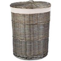Red Hamper Cotton Lined Wicker Antique Wash Round Laundry Baskets in Grey