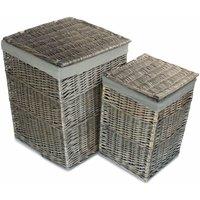 Red Hamper Set of 2 Antique Wash Square Laundry Basket with Grey Sage Lining