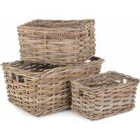 Red Hamper Rattan Set of 3 Rectangular Grey Rattan Storage Baskets