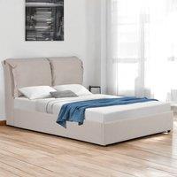 OAT Home Chester Pillowback Fabric Ottoman Storage Bed in Natural | Size: King