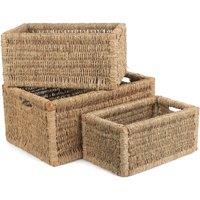 Red Hamper Seagrass Set of 3 Seagrass Storage Basket in Brown