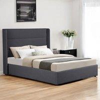 OAT Home Wilmslow Winged Headboard Fabric Upholstered Ottoman Storage Bed Frame in Charcoal | Size: King