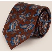 Oswin Hyde Men's Paisley Print Yellow Tie in Brown