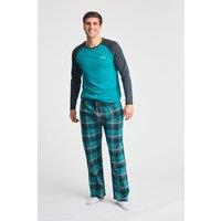 Tokyo Laundry Men's Cotton 2-Piece Long Sleeve Top & Bottoms Pyjama Set in Green | Size: XL