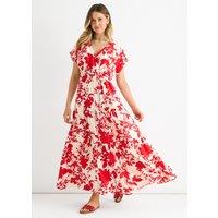 Gini London Women's Red Floral Elastic Waist Maxi Dress | Size: 10