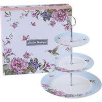 London Boutique 3 Tier Cake Stand Plates For Tea Pink Vintage Rose New Bone China in Blue | Size: 26.4L