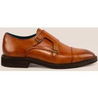 Oswin Hyde Men's Garson Leather Monk Strap Shoes in Tan | Size: 8
