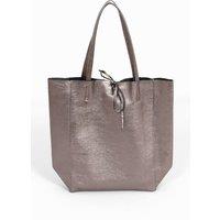 Heather Italian Leather Tote Bag - Pewter, Metallic