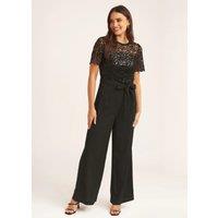 Black Floral Lace Sequin Belted Occasional Jumpsuit