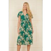 Yumi Women's Green Floral Pleated Wrap Dress | Size: 8