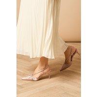 Oasis Women's Monica Satin Diamante Slingback High Stiletto Heel Court Shoes in Blush | Size: 4