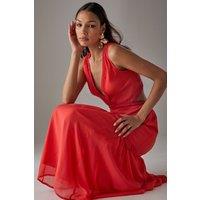 Warehouse Women's HCD Chiffon Fringe Trim Cut Out Maxi Dress in Chartreuse | Size: 12