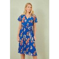 Yumi Women's Blue Floral Pleated Wrap Dress | Size: 16