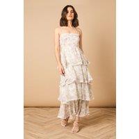 Oasis Women's Printed Tiered Halterneck Spaghetti Strap Maxi Dress in Ivory | Size: 14