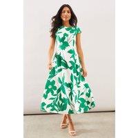 Wallis Women's Floral Ottoman Fit & Flare Midi Dress in Green | Size: 8