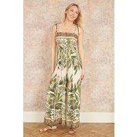 Yumi Women's Green Palm Print Strappy Viscose Jumpsuit | Size: 16