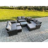 Fimous 8pc Rattan Sofa Garden Furniture Outdoor Patio Set with Side Table 3 Footstools Double Seat Sofa Dark Grey Mixed