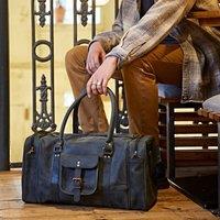 Paper High Black Buffalo Leather Holdall with Zipped Pockets | Size: Large
