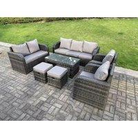 Fimous 9 Seater Dark Grey PE Rattan Garden Furniture Set Reclining Chair Love Seat 3 Seater Sofa Set Coffee Table