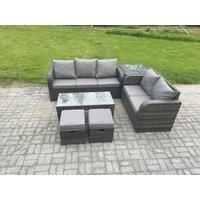 Fimous Outdoor Rattan Garden Furniture Set Patio Lounge Sofa Set with Coffee Table Side Table 2 Footstools Dark Grey Mixed