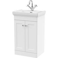 Balterley Bathroom Floor 2-Door Vanity Unit & Fireclay Basin, Satin White, 500mm in White