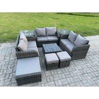 Fimous 9 Seater Outdoor Garden Furniture Sets Wicker Rattan Furniture Sofa Sets with Square Coffee Table Love seat Sofa 3 Footstools 2 Side Tables