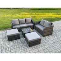 PE Rattan Garden Furniture Sets 7 Seater Outdoor Lounge Sofa Set Square Coffee Table 2 Big Footstool