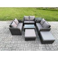 Fimous Wicker PE Rattan Garden Furniture Set 8 Seater Outdoor Lounge Sofa Set with Love Sofa Coffee Table Side Table 2 Big Footstool in Dark Grey