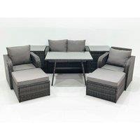 Fimous Outdoor Garden Furniture Set with Reclining Chair 2 Big Footstool 2 Side Tables in Dark Grey
