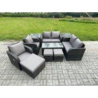 Fimous 10 PCS Rattan Garden Furniture Set Outdoor Patio Sofa, Table & Chairs Coffee Table 3 Footstools Ideal for Pool Side, Balcony, Outdoor Set