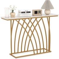Costway Modern Console Table Faux Marble Narrow Entryway Hallway Table Accent Desk 120cm in White