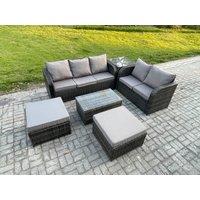 Fimous Wicker PE Rattan Garden Furniture Set 7 Seater Outdoor Lounge Sofa Set with Love Sofa Coffee Table 2 Big Footstool Side Table Dark Grey Mixed