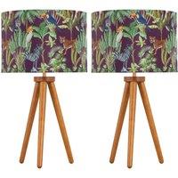 First Choice Lighting Set of 2 Dark Oak Table Lamp or Bedside Lights with Safari Shades in Brown