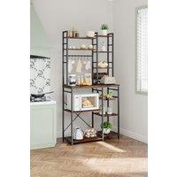 Living and Home Multi-Tier Microwave Storage Rack Shelf Organiser with Power Outlets Hooks for Kitchen in Black
