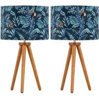 First Choice Lighting Set of 2 Dark Oak Table Lamp or Bedside Lights with Toucan Shades in Brown