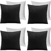OHS 4 x Matte Velvet Filled Cushion Covers Soft Zip in Black | Size: 45 cm x 45 cm