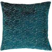 Paoletti Delphi Maze Cut Velvet Cushion in Teal | Size: 45 cm x 45 cm