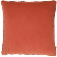 Furn Cosmo Soft Velvet Pom Pom Trimmed Cushion in Red | Size: 45 cm x 45 cm