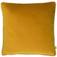 Furn Cosmo Soft Velvet Pom Pom Trimmed Cushion in Yellow | Size: 45 cm x 45 cm