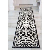 Kukoon Runner Rug Black White Zebra Print Long Hallway Rugs | Size: 60 cm x 240 cm