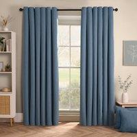 OHS Woven Texture Pair Of Eyelet Curtains in Blue | Size: 117 cm width x 183 cm drop