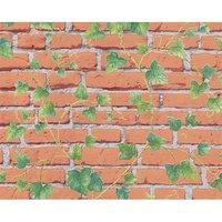 A.S. Creation Ivy Leaf Pattern Faux Brick Effect Realistic Embossed Wallpaper in Red