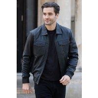 Ashwood Leather Men's 'Torino Classic' Real Leather Classic Bomber Jacket With Brando Collar in Black | Size: Small